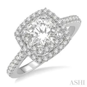 1 1/3 ctw Twin Halo Diamond Engagement Ring With 3/4 ctw Round Cut Center Stone in 14K White Gold