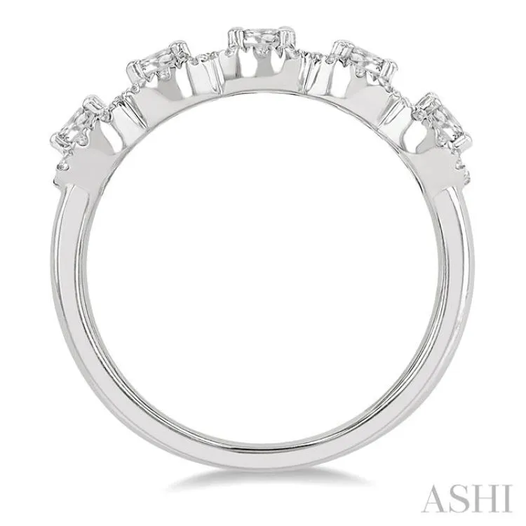 1 Ctw Circular Shape 5 Stone Round Cut Diamond Halo Wedding Band in 14K White Gold