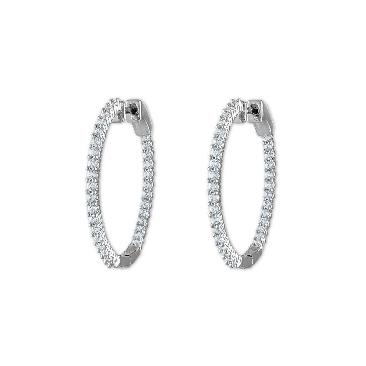 1 CTW Diamond In & Out Hoop Earrings in Sterling Silver