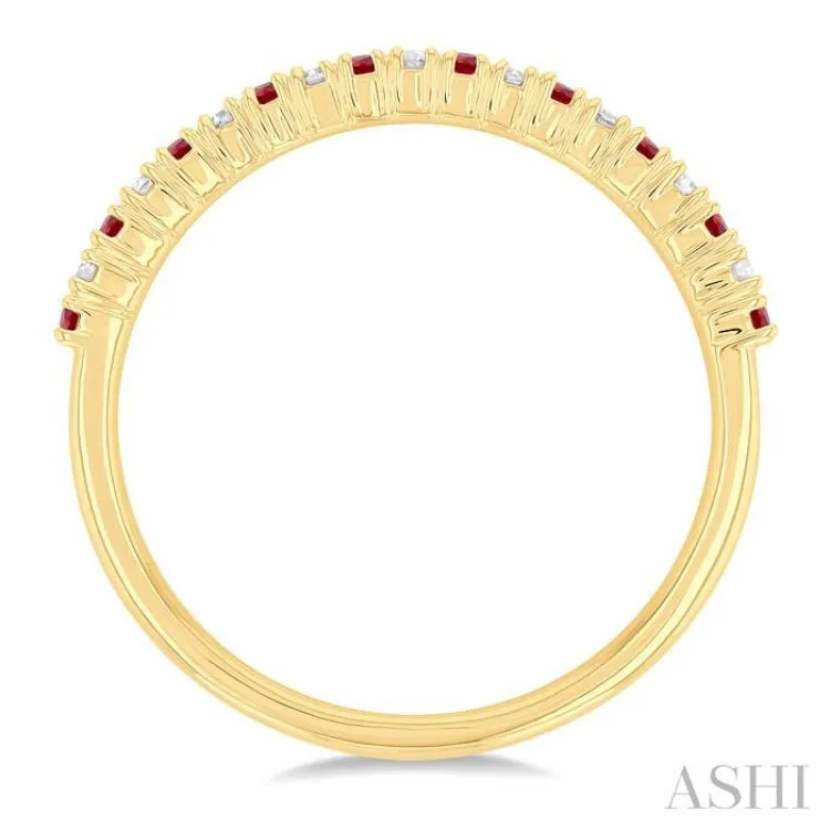 1/0 Ctw Petite 1.35 MM Ruby and Round Cut Diamond Precious Stack Band in 10K Yellow Gold