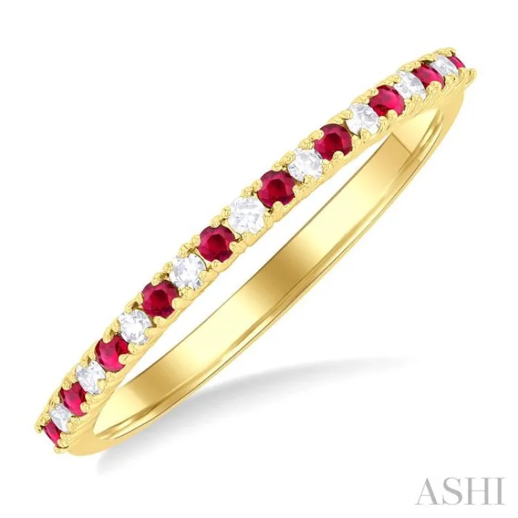 1/0 Ctw Petite 1.35 MM Ruby and Round Cut Diamond Precious Stack Band in 10K Yellow Gold