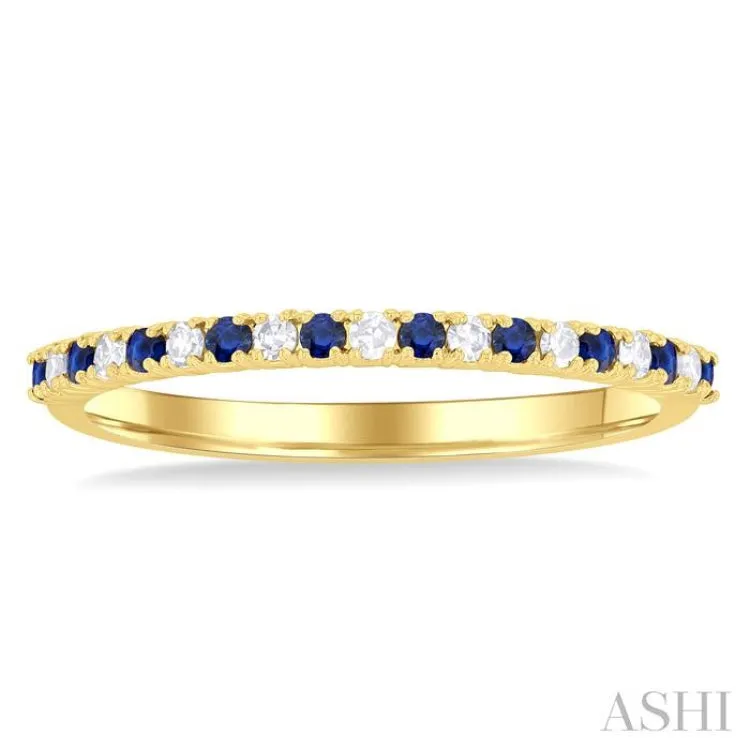 1/0 Ctw Petite 1.35 MM Sapphire and Round Cut Diamond Precious Stack Band in 10K Yellow Gold