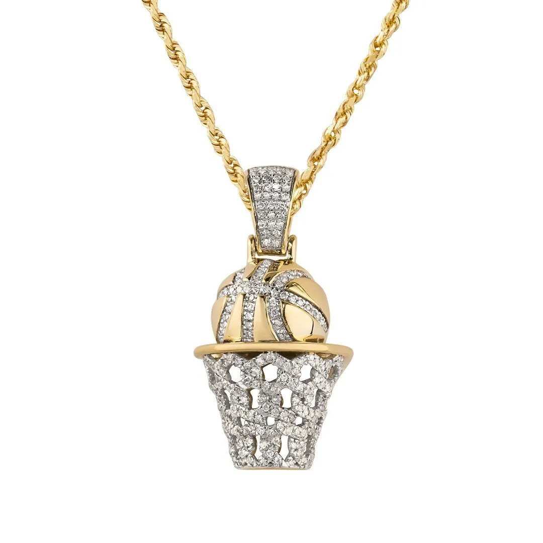 10k Two Tone Gold Diamond Basketball Hoop Pendant 0.60 Ctw