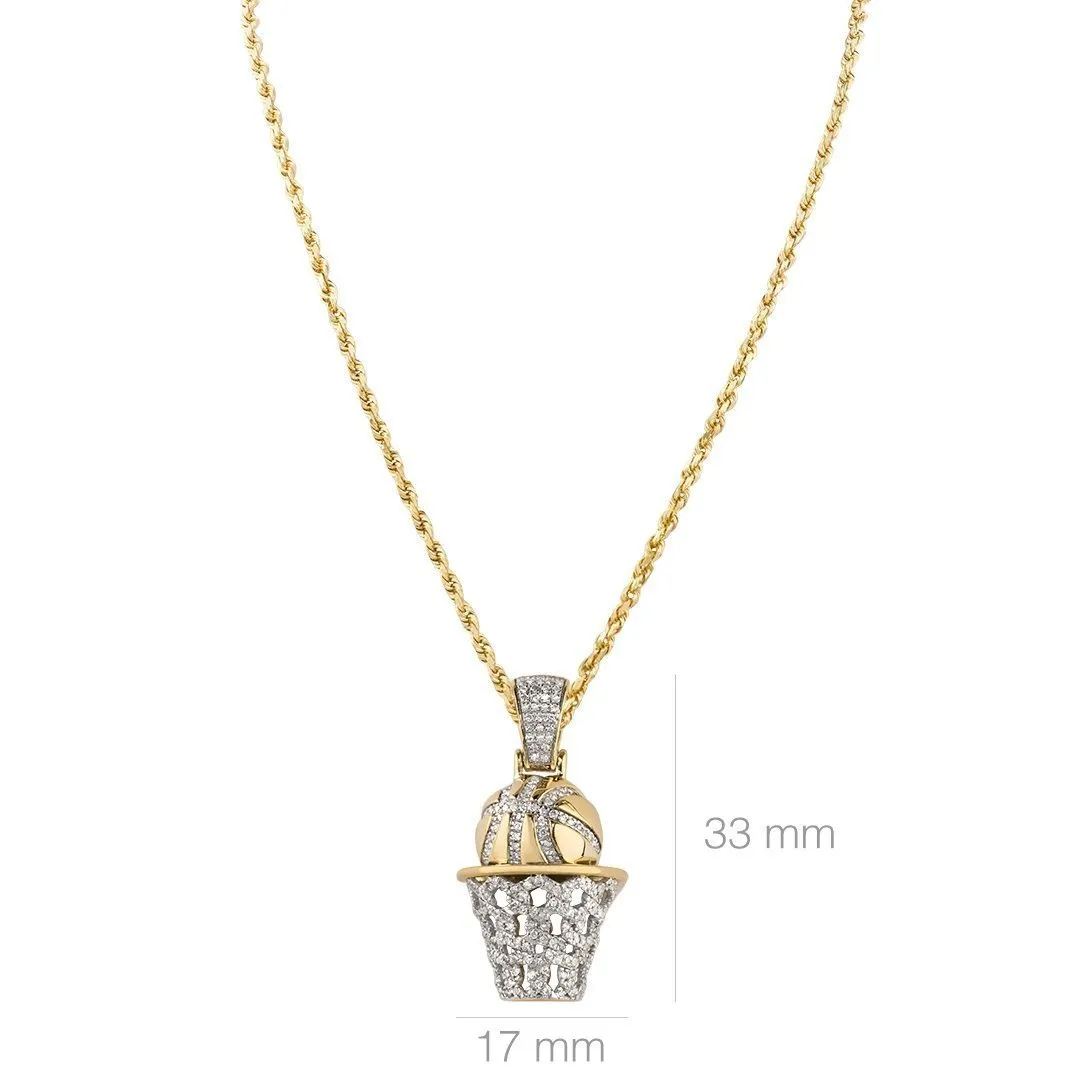 10k Two Tone Gold Diamond Basketball Hoop Pendant 0.60 Ctw