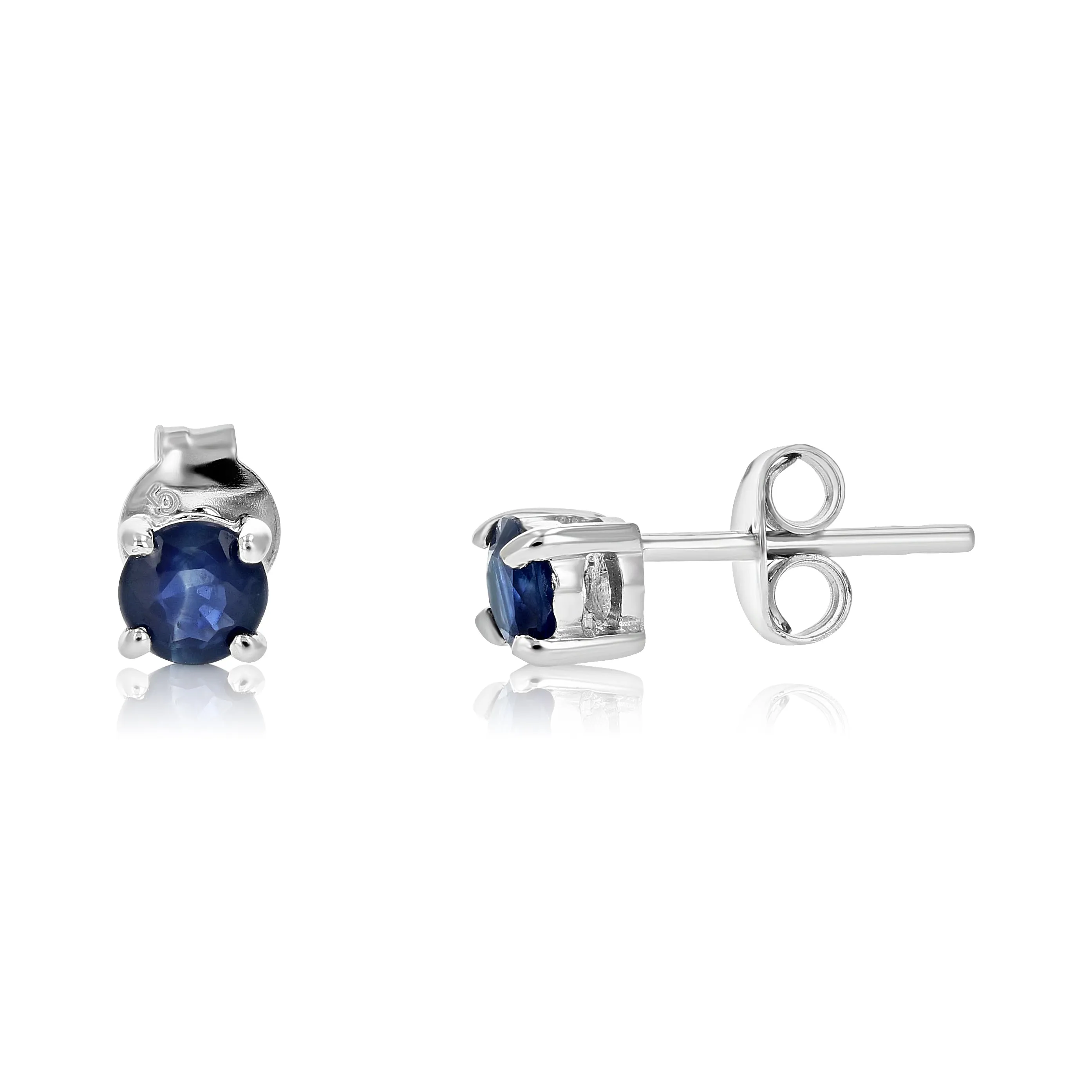 1/2 cttw Blue Sapphire Earrings .925 Sterling Silver Rhodium Round Prong Set