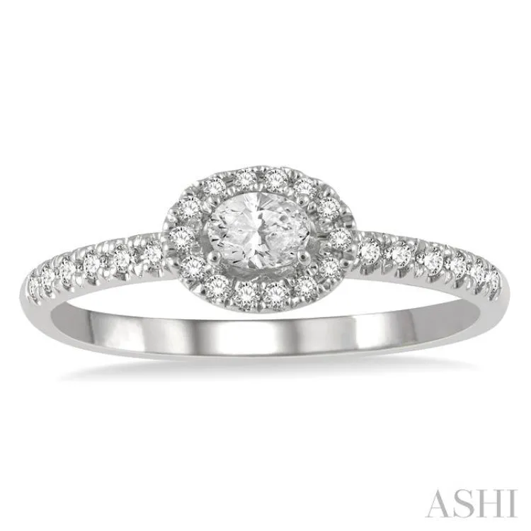 1/3 ctw Oval Shape Round Cut Diamond Fashion Ring with 1/6 ctw Oval Cut Center Stone in 14K White Gold