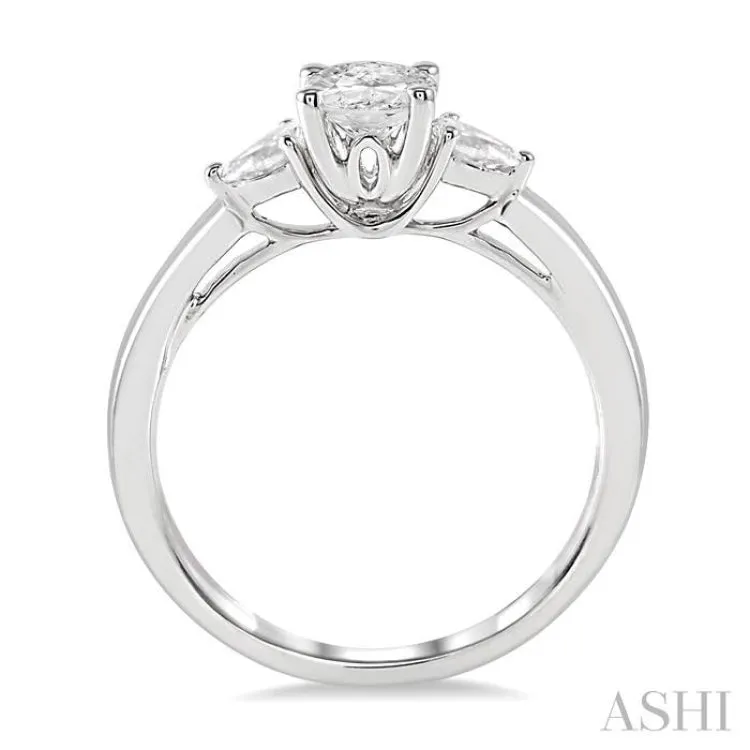 1/4 ctw Oval Shape Diamond Semi-Mount Engagement Ring in 14K White Gold