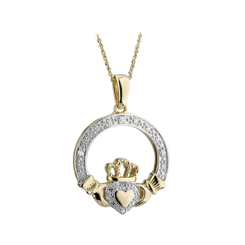 14K Gold Diamond Claddagh Pendant