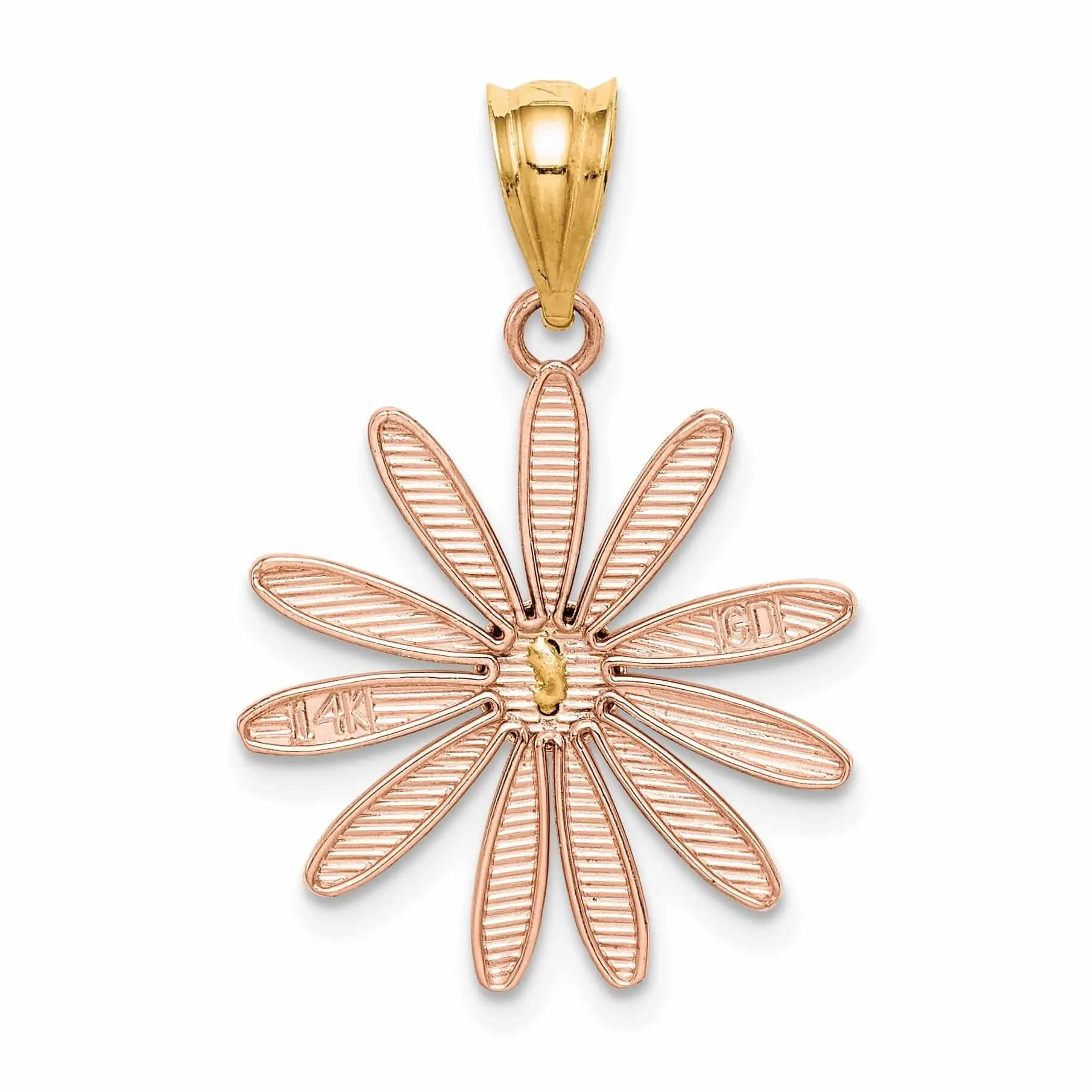 14k Rose and Yellow Gold Casted Textured Back Solid Polished Finish Daisy Charm Pendant