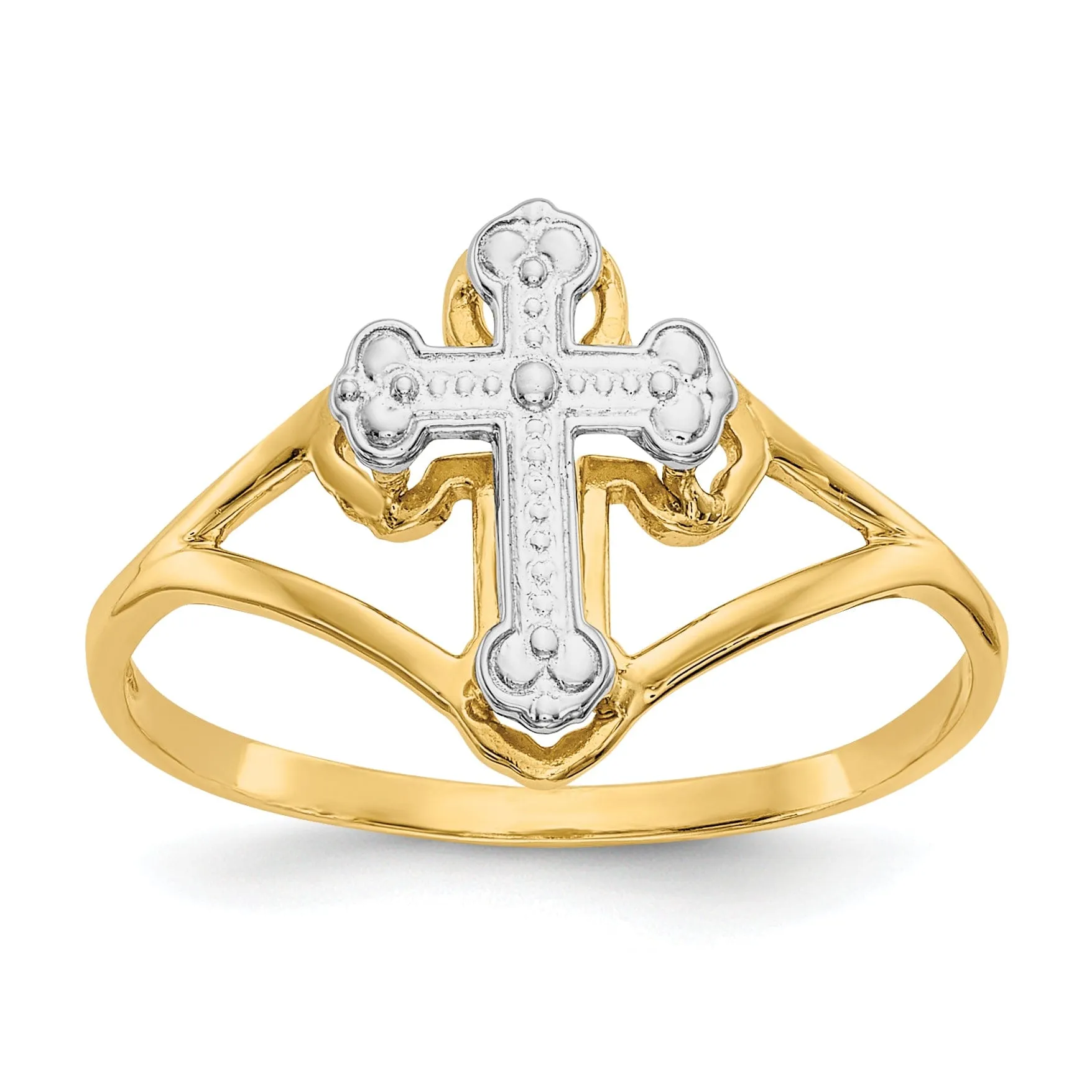 14k Two Tone Gold Cross Ring