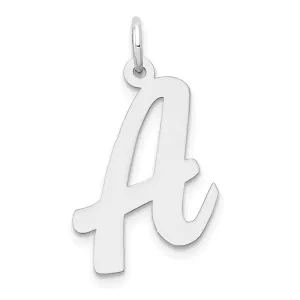 14K White Gold Large Size Fancy Script Design Letter A Initial Pendant