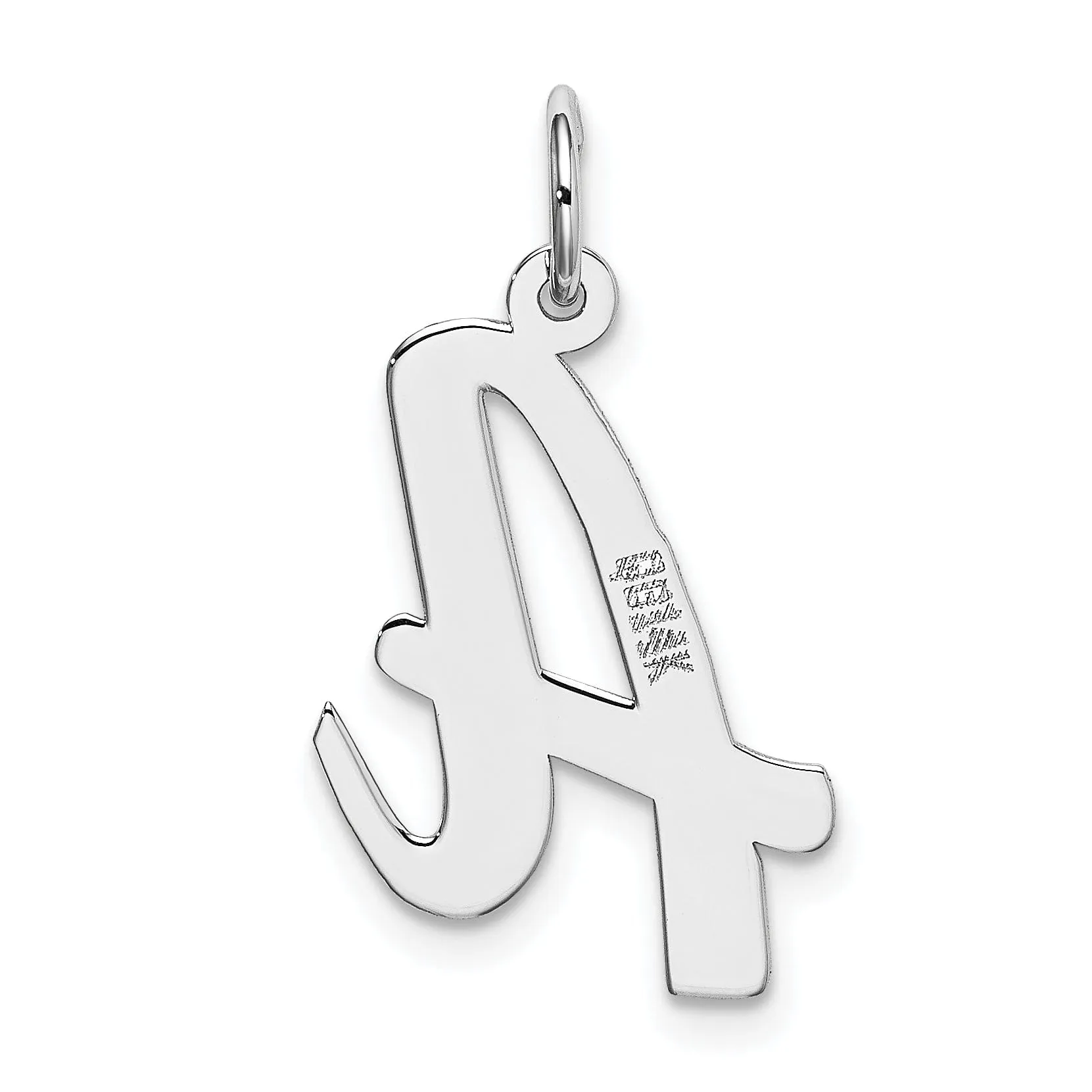 14K White Gold Large Size Fancy Script Design Letter A Initial Pendant