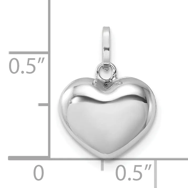 14k White Gold Polished Finish 3-Dimensional Hollow Puffed Heart Design Charm Pendant