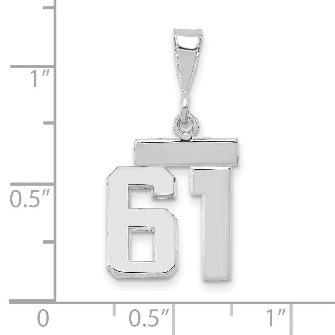 14k White Gold Polished Finish Small Size Number 61 Charm Pendant