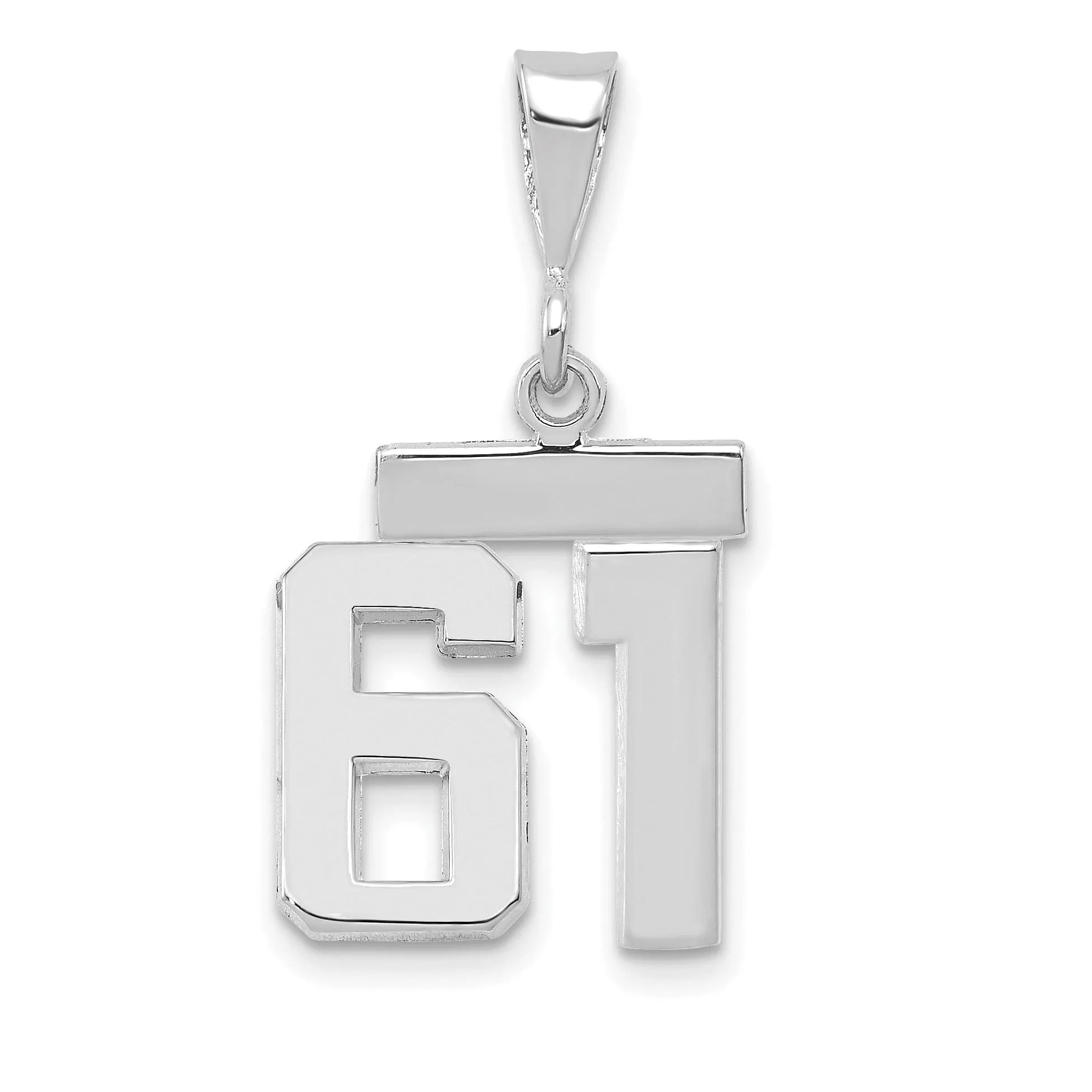 14k White Gold Polished Finish Small Size Number 61 Charm Pendant