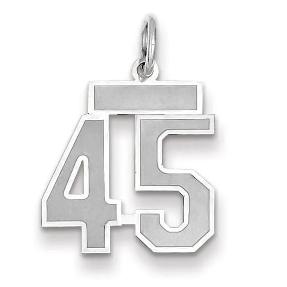 14k White Gold Satin Brush Finish Small Size Number 45 Charm Pendant