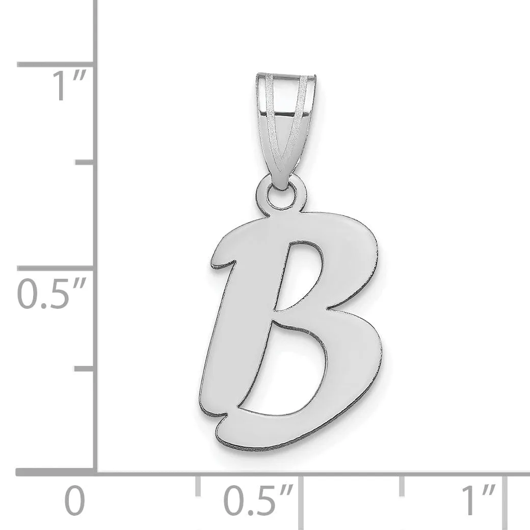 14k White Gold Script Design Letter B Initial Pendant