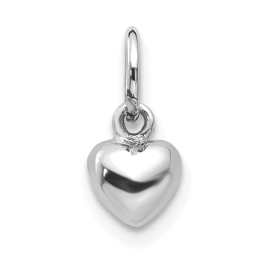 14k White Gold Solid Plain Puffed Heart Charm