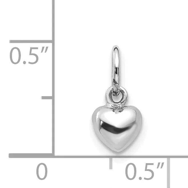 14k White Gold Solid Plain Puffed Heart Charm