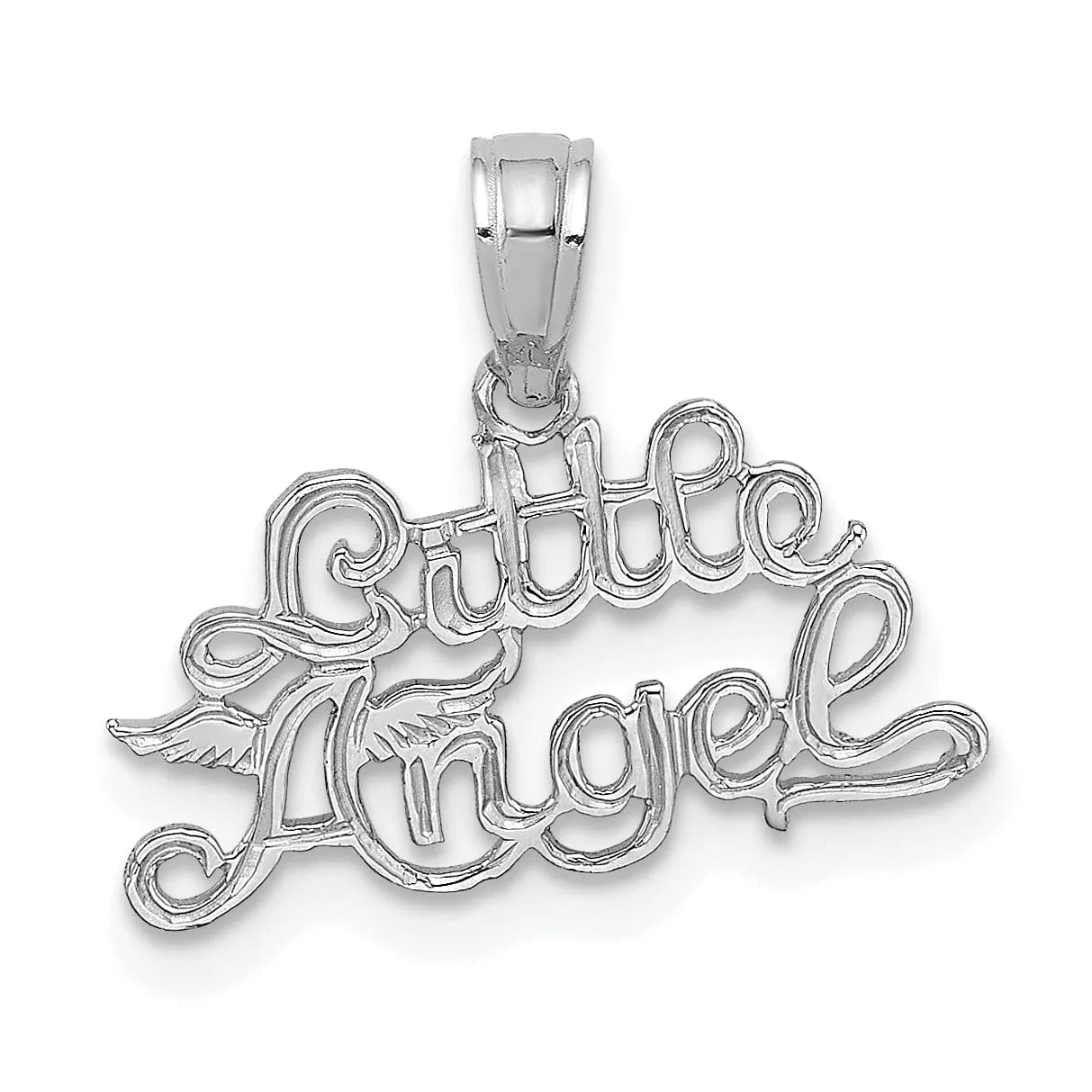 14K White Gold Texture Polished Finish LITTLE ANGEL Talking Pendant