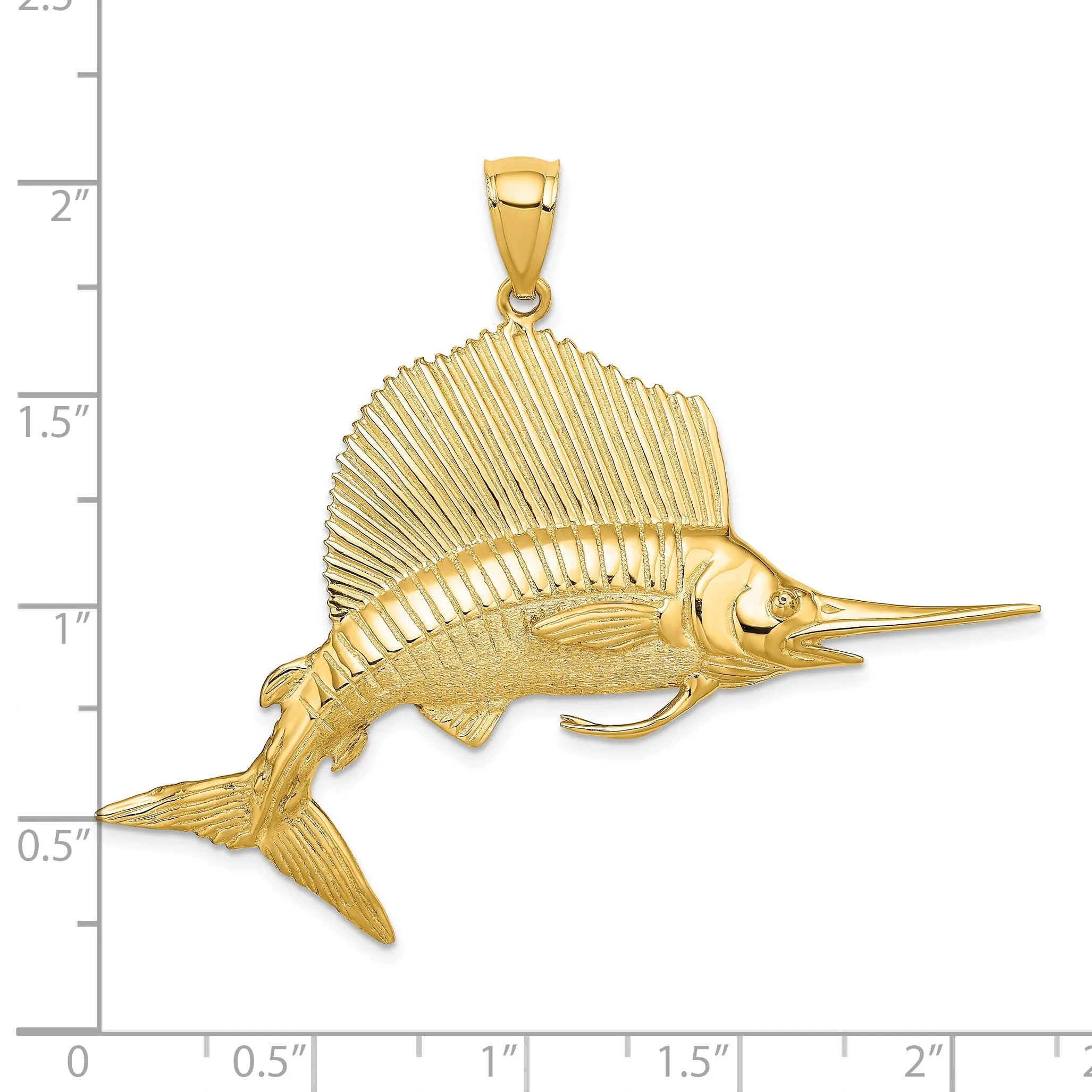 14K Yellow Gold 3-Dimensional Textured Polished Satin FinishBlue Marlin Fish Charm Pendant