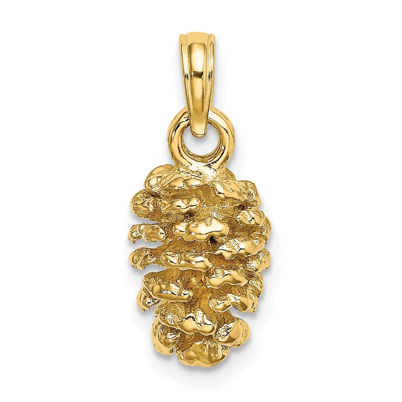 14k Yellow Gold 3D Solid Textured Polished Finish Pinecone Charm Pendant