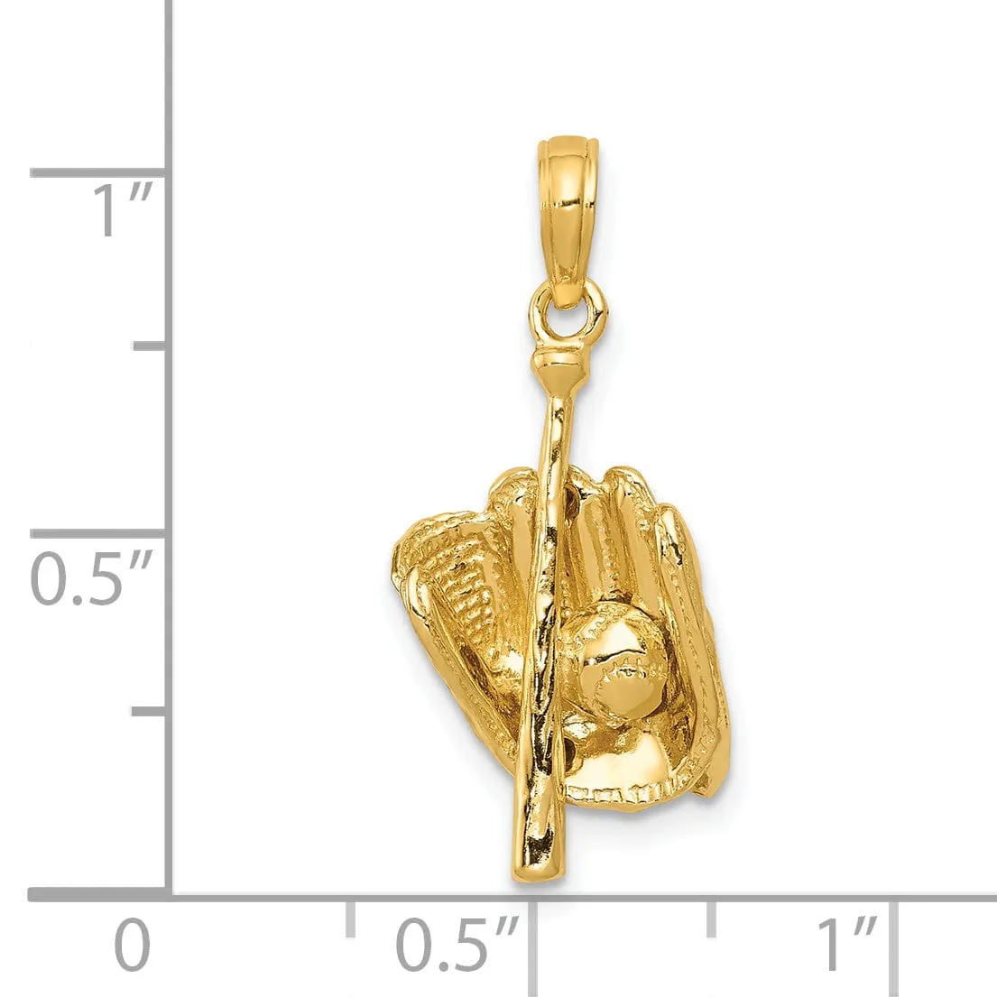 14k Yellow Gold Glove Bat Ball Baseball Charm