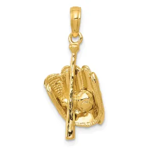 14k Yellow Gold Glove Bat Ball Baseball Charm