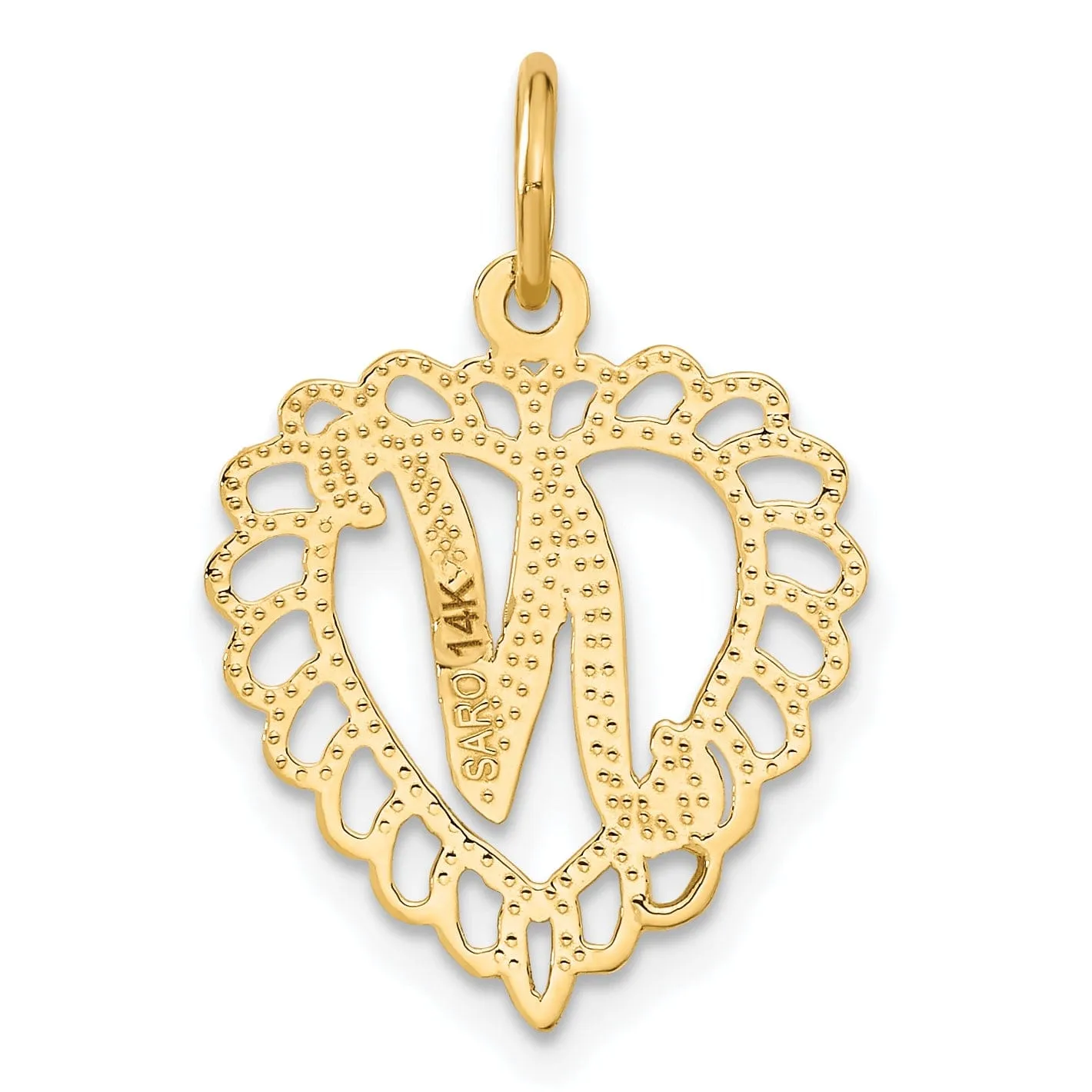 14k Yellow Gold Heart Shape Script Design Letter N Charm Pendant