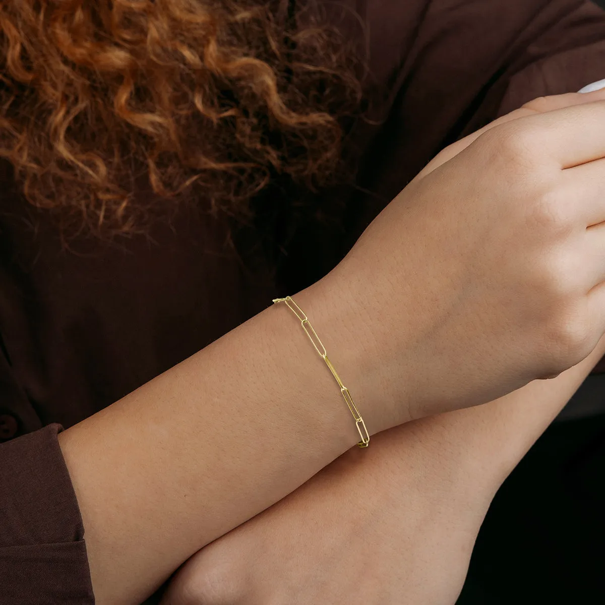 14K Yellow Gold Lightweight Paperclip Bracelet With Lobster Clasp