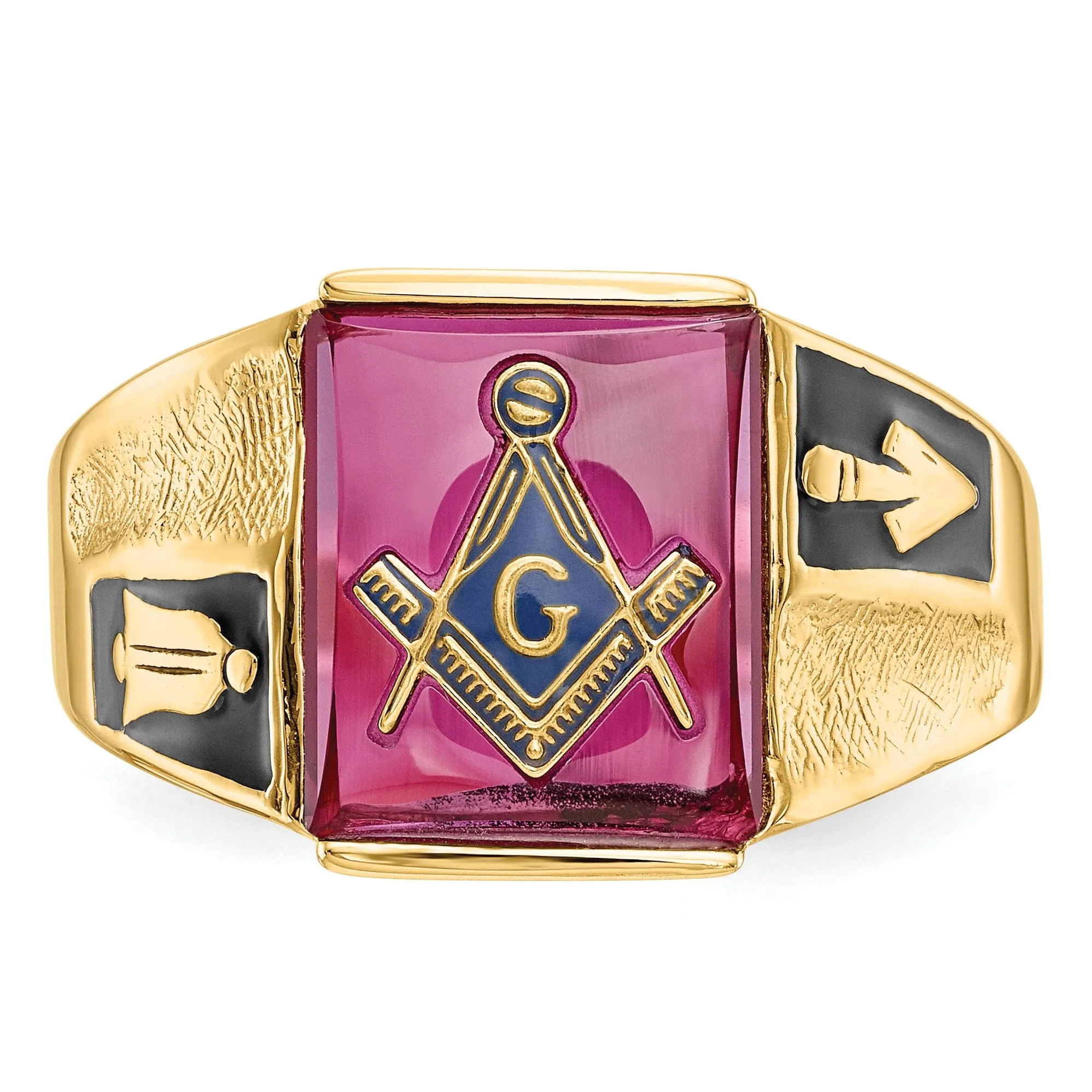 14k Yellow Gold Men's Synthetic Ruby Masonic Ring