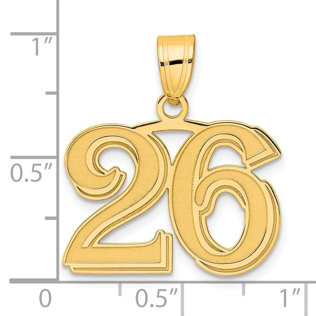 14k Yellow Gold Polished Etched Finish Number 26 Charm Pendant