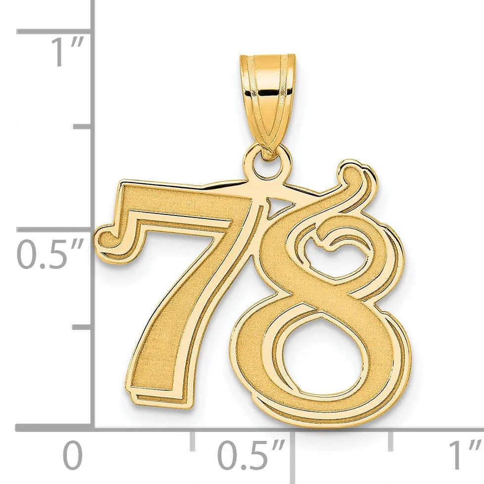 14k Yellow Gold Polished Etched Finish Number 78 Charm Pendant