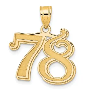 14k Yellow Gold Polished Etched Finish Number 78 Charm Pendant