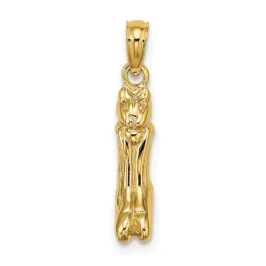 14K Yellow Gold Polished Finish 3-Dimensional MARCO ISLAND Cat Charm Pendant