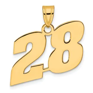 14k Yellow Gold Polished Finish Block Script Design Number 28 Charm Pendant