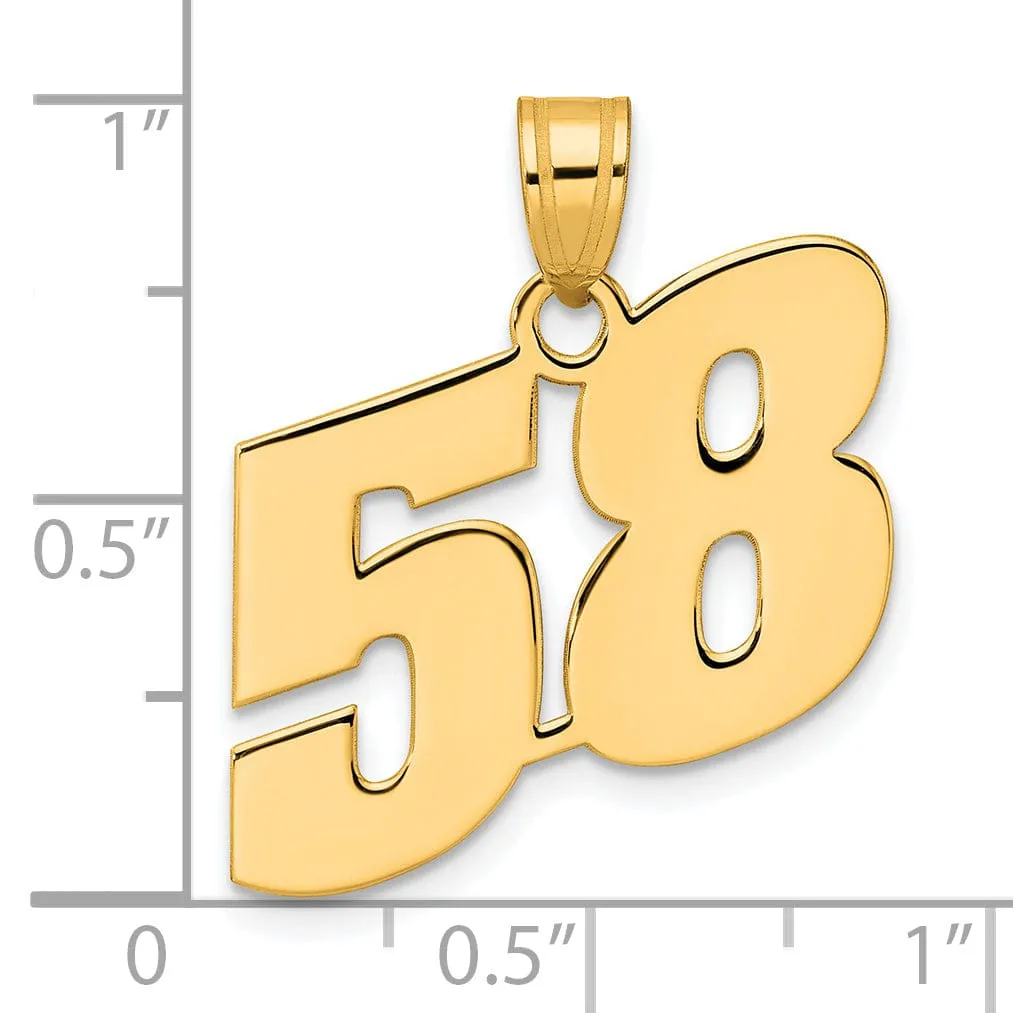 14k Yellow Gold Polished Finish Block Script Design Number 58 Charm Pendant