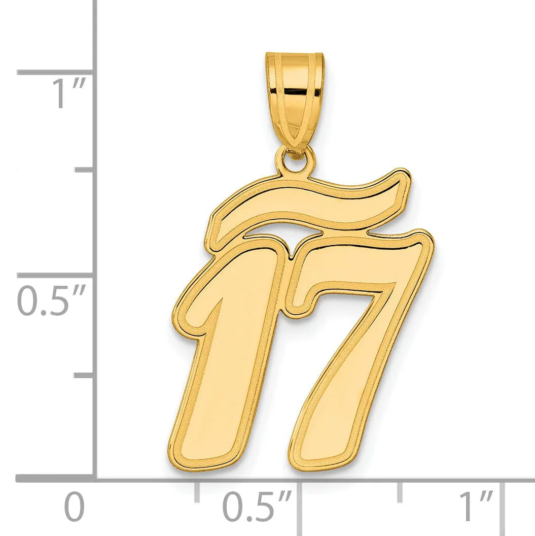 14k Yellow Gold Polished Finish Script Design Number 17 Charm Pendant