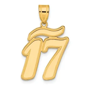 14k Yellow Gold Polished Finish Script Design Number 17 Charm Pendant