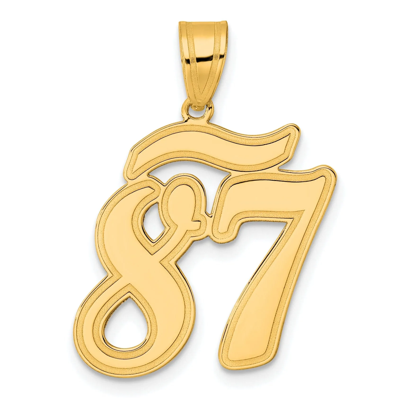 14k Yellow Gold Polished Finish Script Design Number 87 Charm Pendant