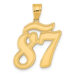 14k Yellow Gold Polished Finish Script Design Number 87 Charm Pendant