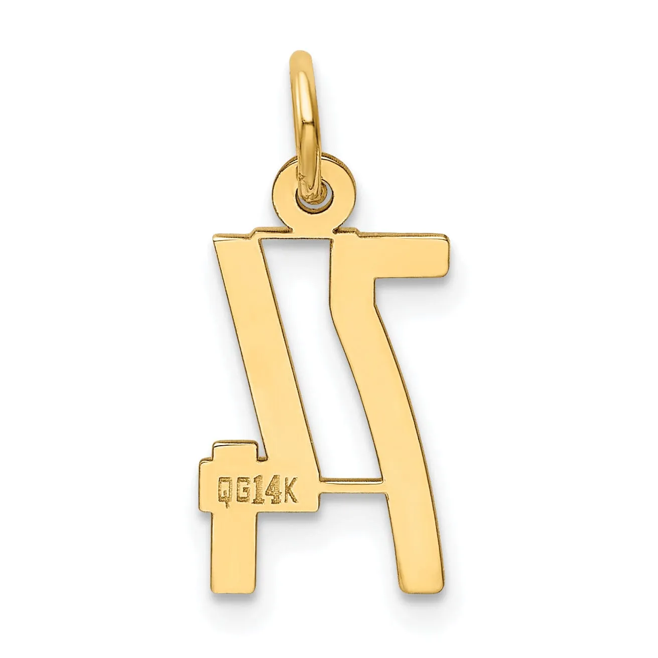 14K Yellow Gold Polished Finish Small Size Elongated Shape Number 74 Charm Pendant