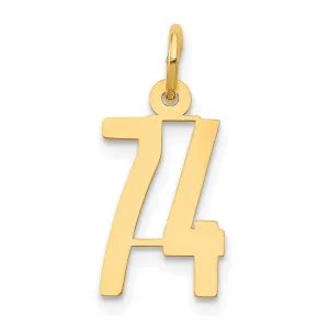 14K Yellow Gold Polished Finish Small Size Elongated Shape Number 74 Charm Pendant