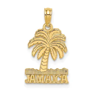 14K Yellow Gold Polished Texture Finish JAMAICA Under Palm Tree Design Charm Pendant