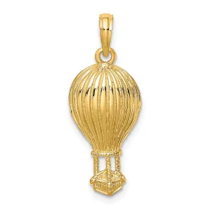 14K Yellow Gold Polished Textured Finish Concave Shape Hot Air Ballon Charm Pendant