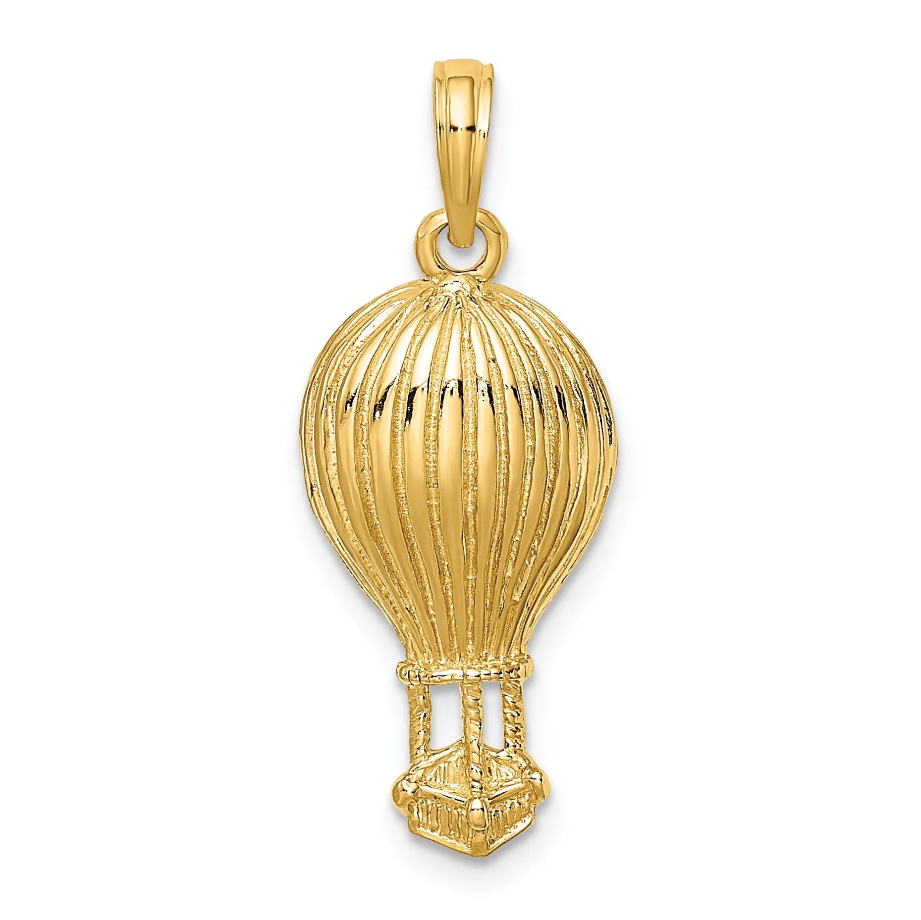 14K Yellow Gold Polished Textured Finish Concave Shape Hot Air Ballon Charm Pendant