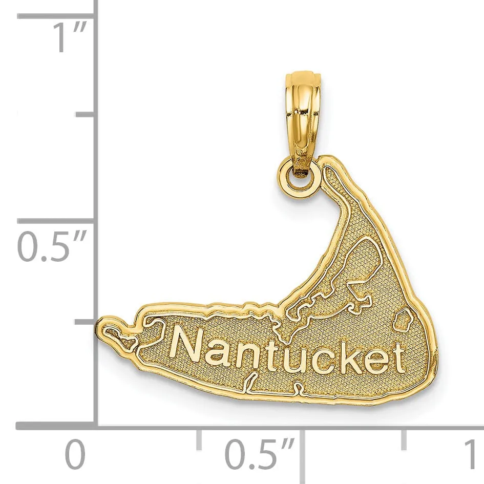 14K Yellow Gold Polished Textured Finish Map Shape of NANTUCKET Charm Pendant