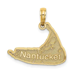 14K Yellow Gold Polished Textured Finish Map Shape of NANTUCKET Charm Pendant