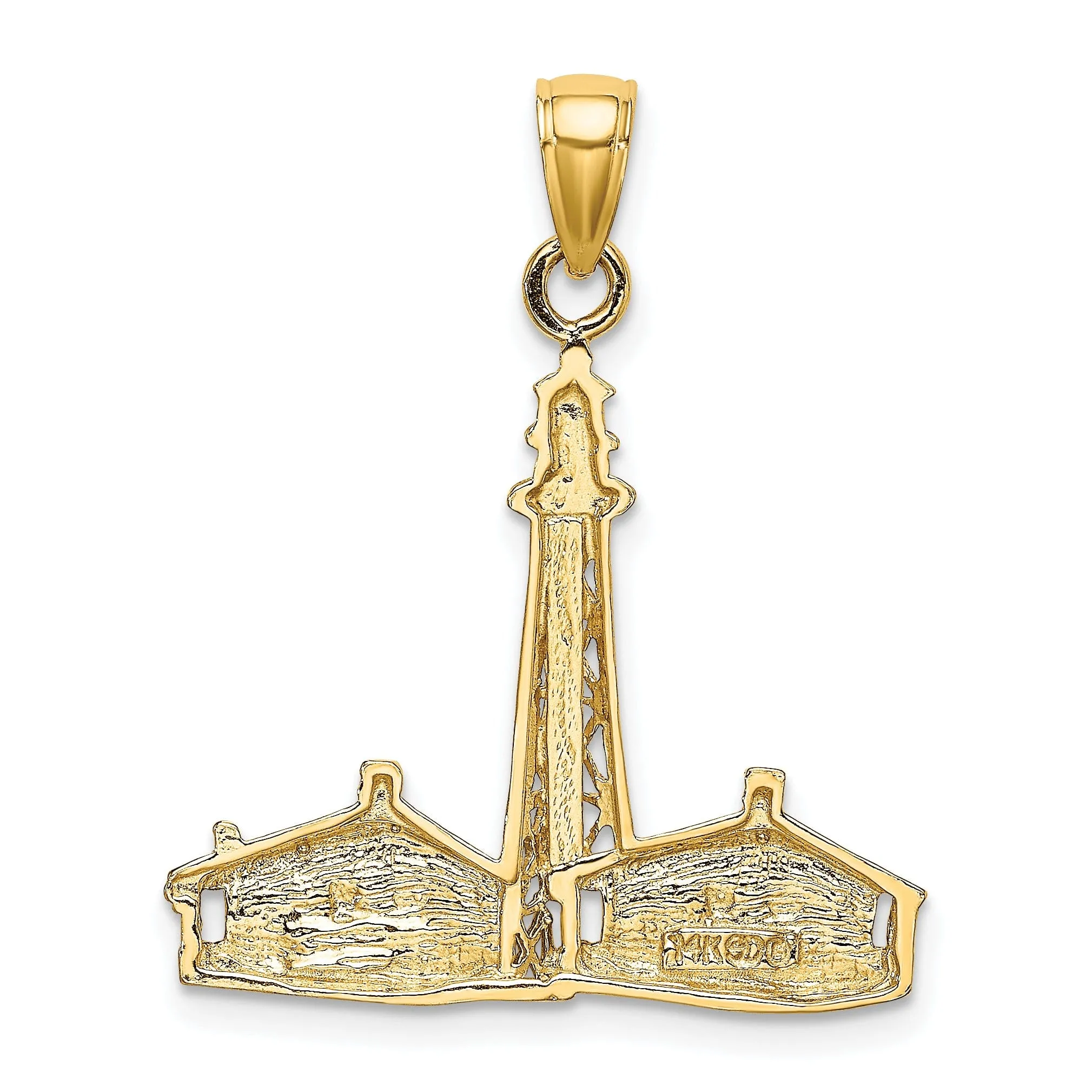 14K Yellow Gold Polished Textured Finish SANIBEL ISLAND Lighthouse Charm Pendant