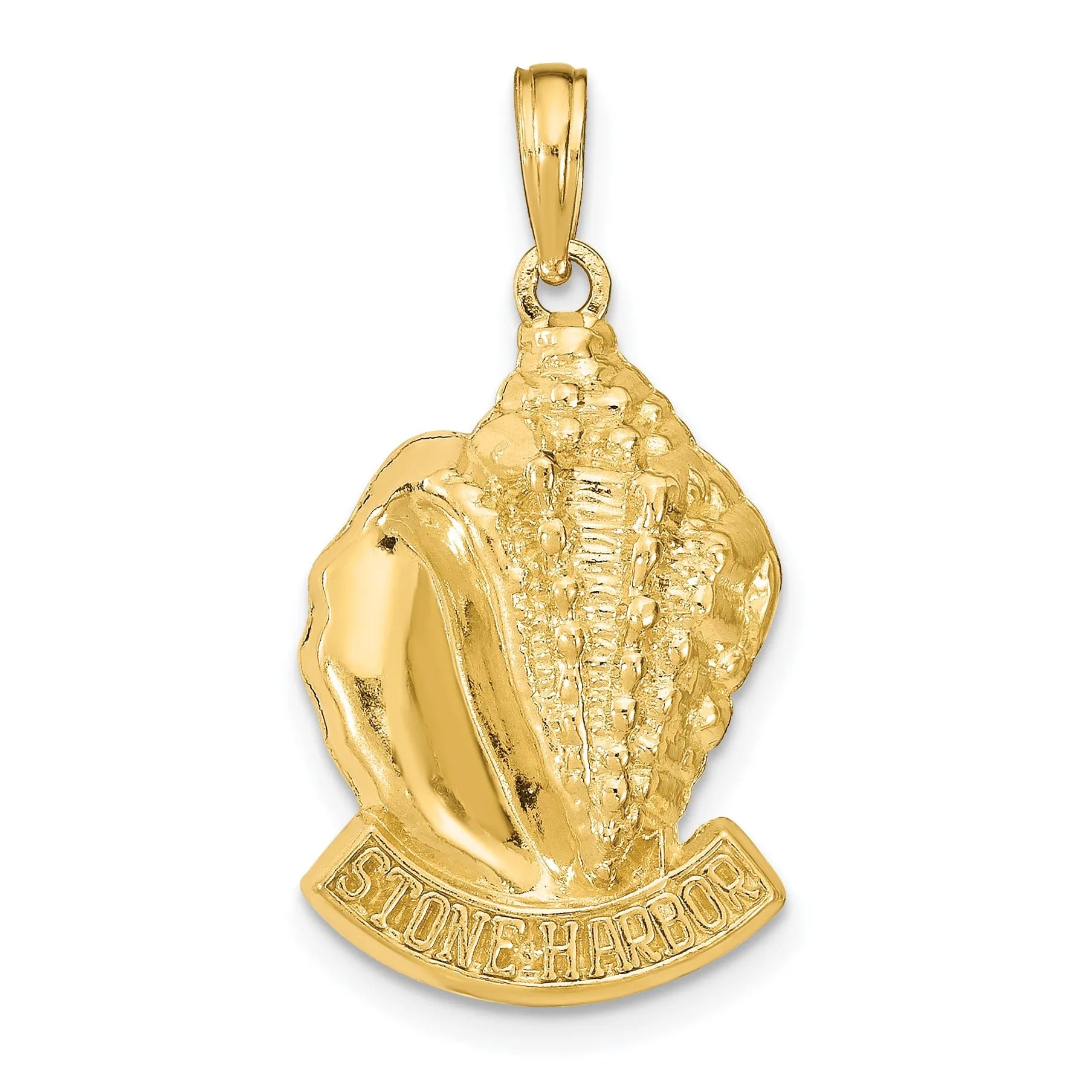 14k Yellow Gold Polished Textured Finish STONE HARBOR, New Jersey Conch Sea Shell Charm Pendant